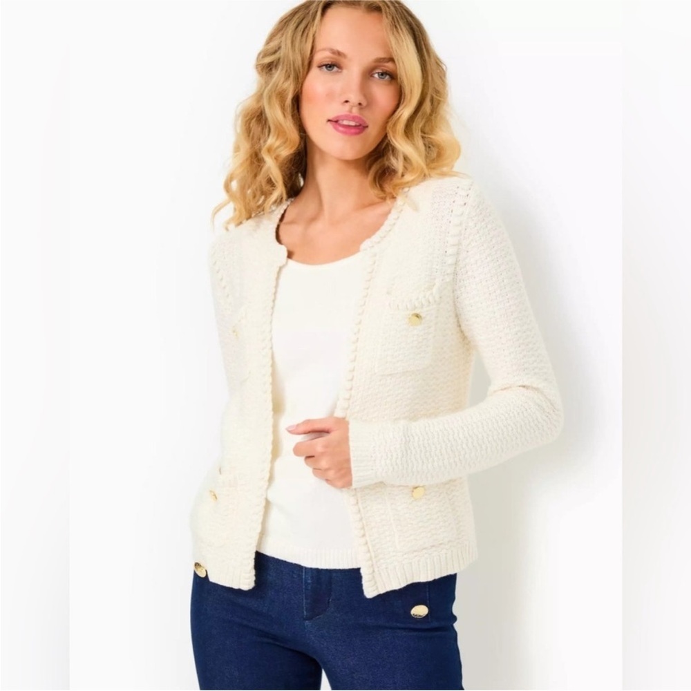 Lilly Pulitzer Women’s Kenton Cardigan Sz XS Coconut Metallic Gold Buttons NWOT